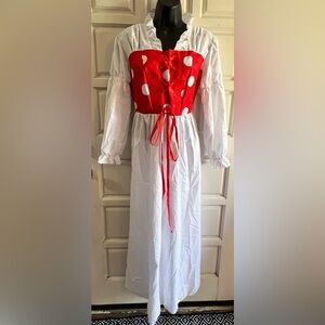 Women's White Peasant Dress with Red Polka Dot Bodice - Halloween Costume